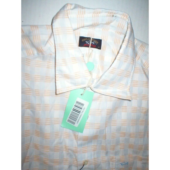 New Mens NWT Designer Paul Shark Button Down Shirt 43 XL White Blue Orange Italy - Picture 3 of 5